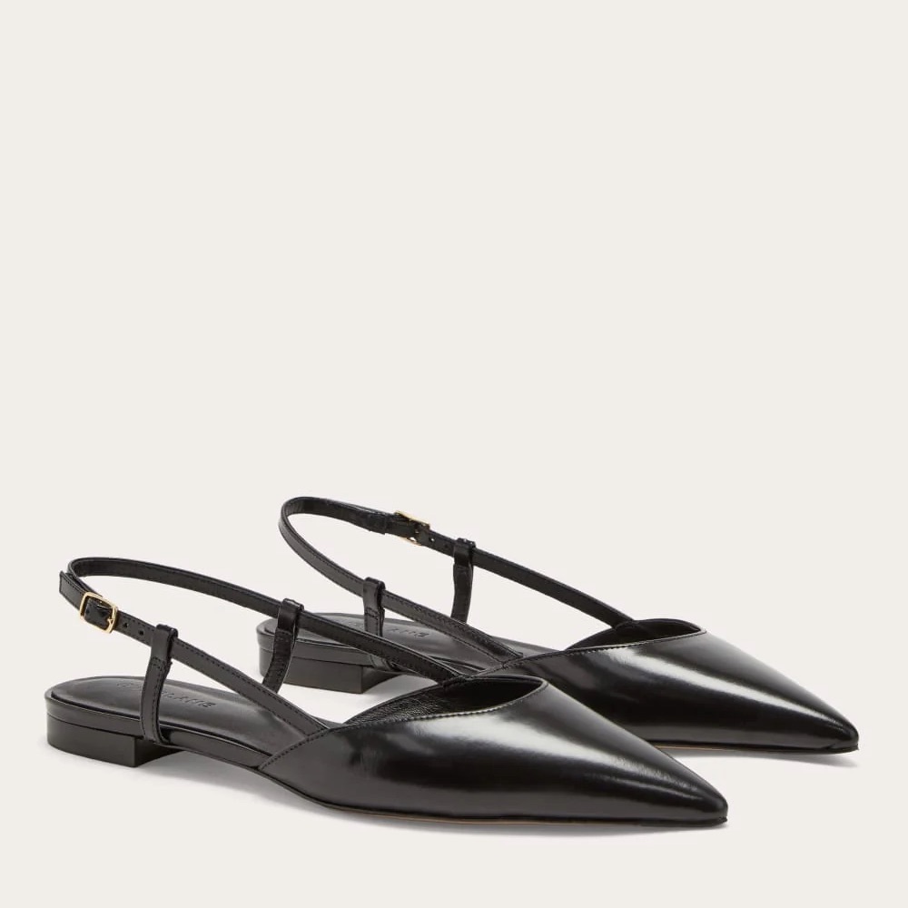Everlane Black Leather Studio Slingback Flats